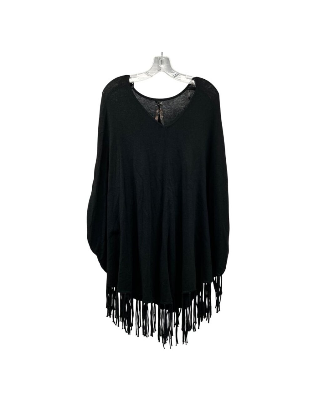 Melissa McCarthy Womens Poncho Sweater Black Fringe Semi Sheer Size Medium